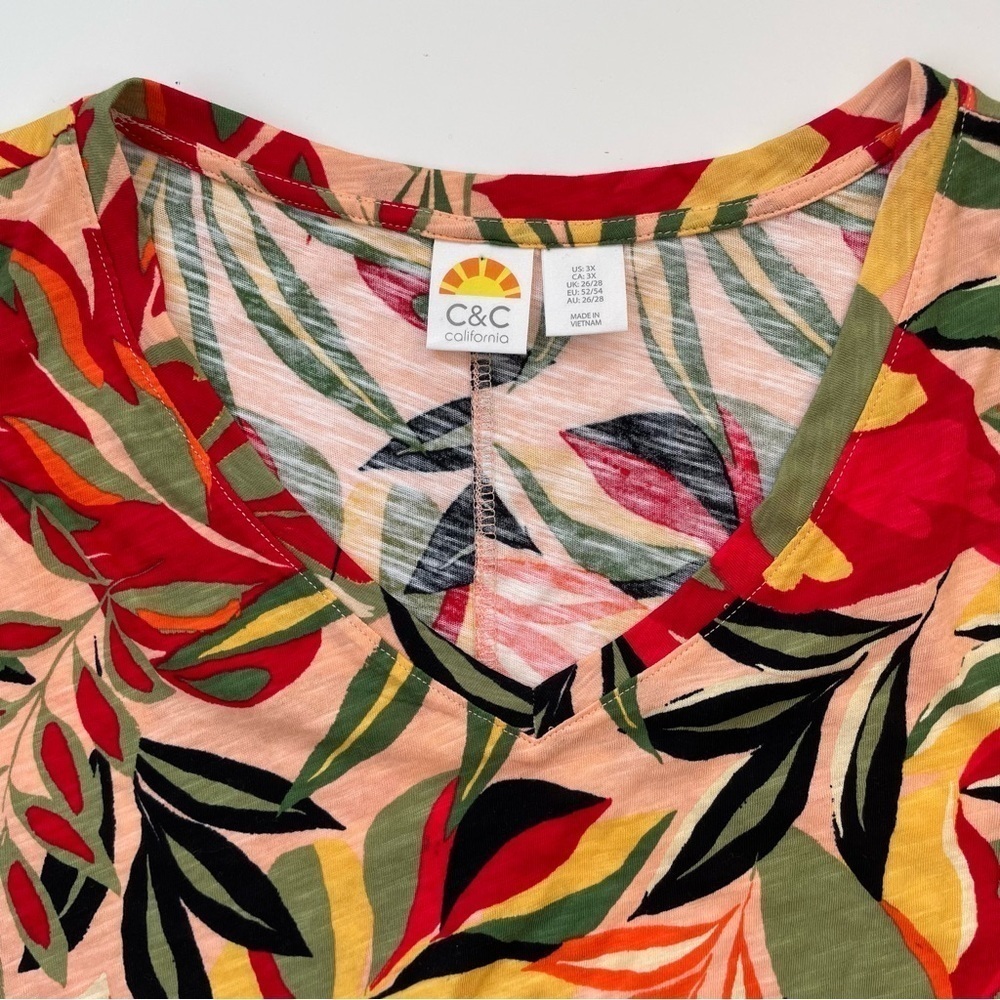 C&C California Tropical Autumn Lightweight Long Sleeve V neck Tee Size 3X - Picture 3 of 7